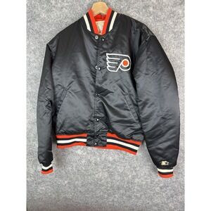 Vintage Philadelphia Flyers Jacket Mens Medium Starter Satin NHL Black 80s 90s